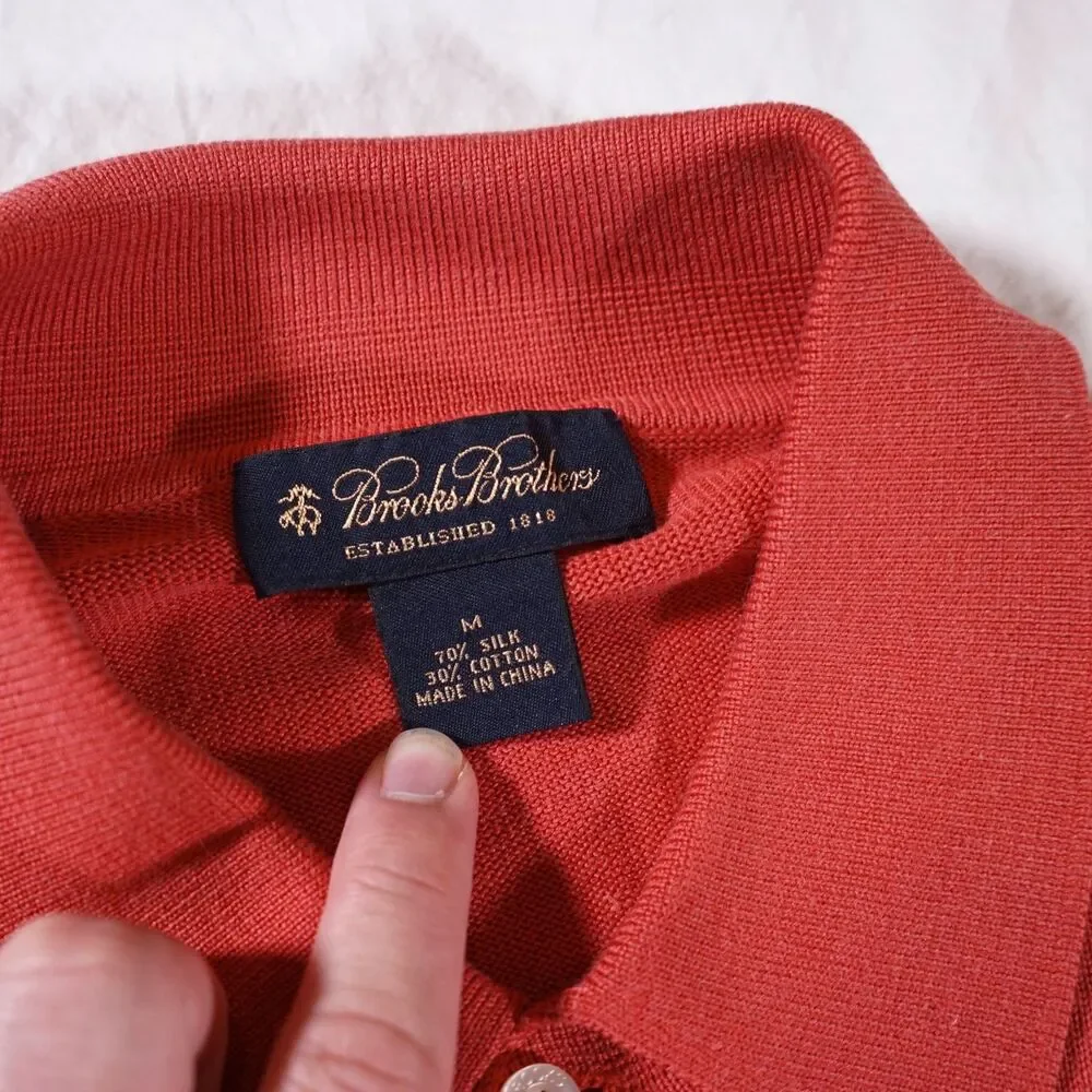 Brooks Brothers Silk Blend Button Up Polo Medium Orange